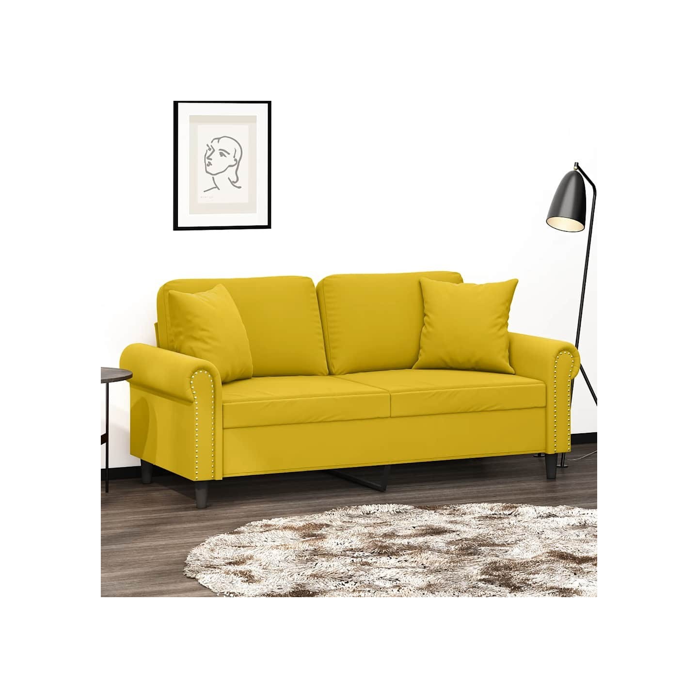 Canapé 2 places avec oreillers décoratifs jaune 140 cm velours