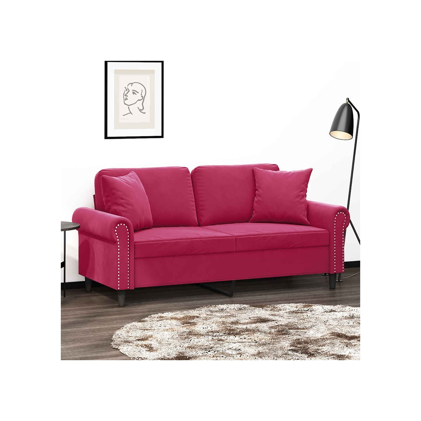 Canapé 2 places avec oreillers bordeaux 140 cm velours