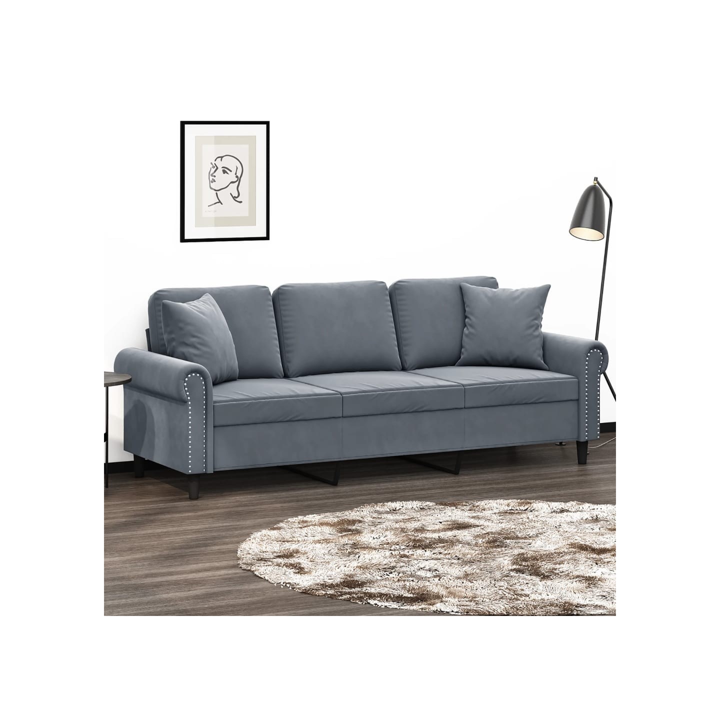 Canapé 3 places avec oreillers gris foncé 180 cm velours
