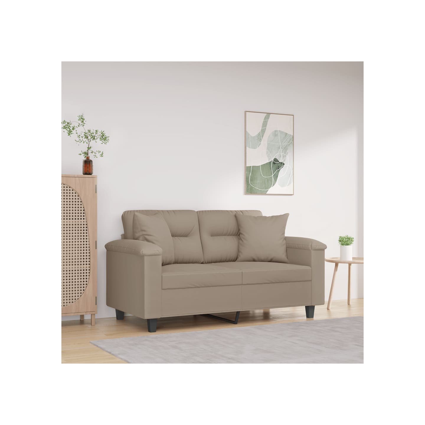 Canapé 2 places avec oreillers taupe 120 cm tissu microfibre