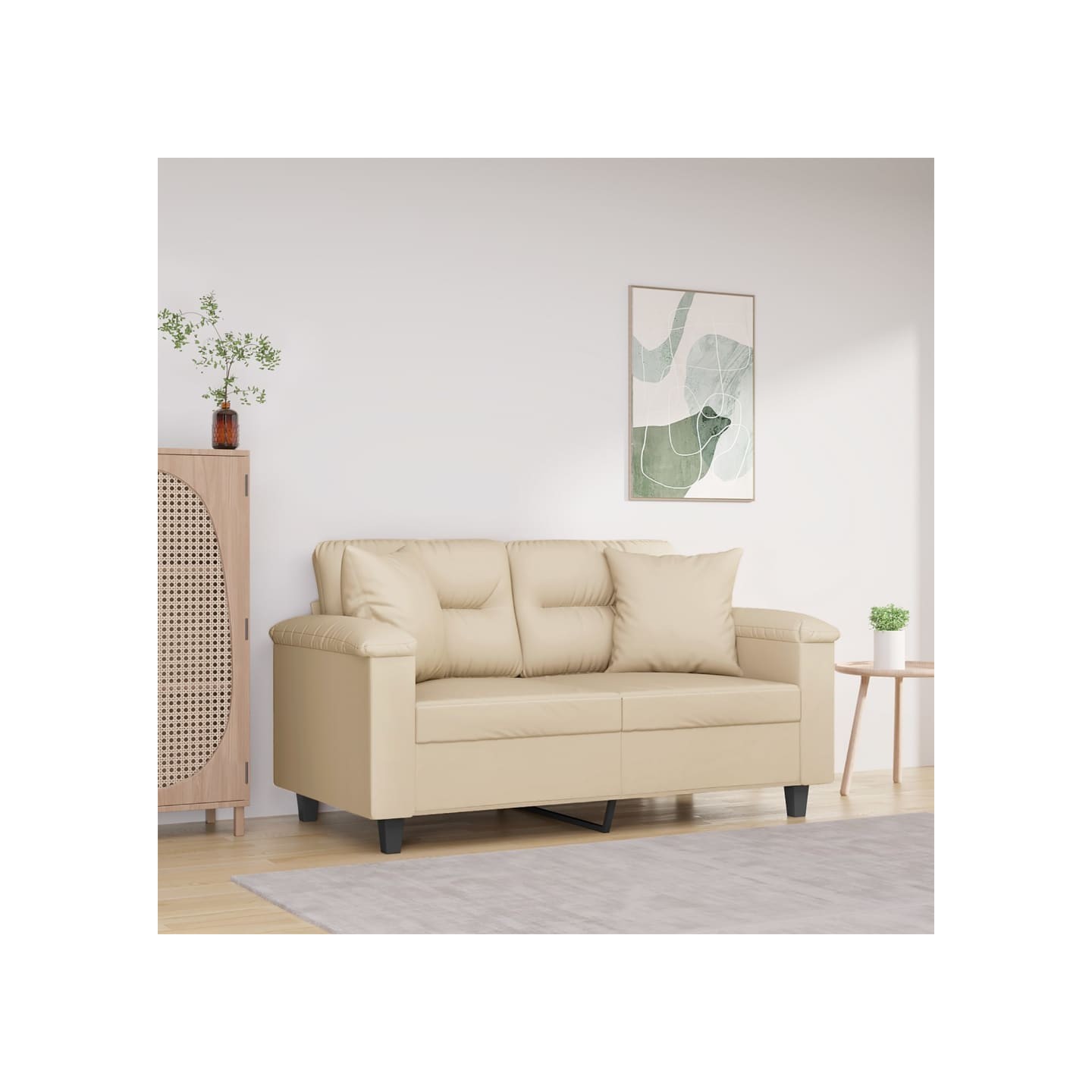 Canapé 2 places avec oreillers crème 120 cm tissu microfibre