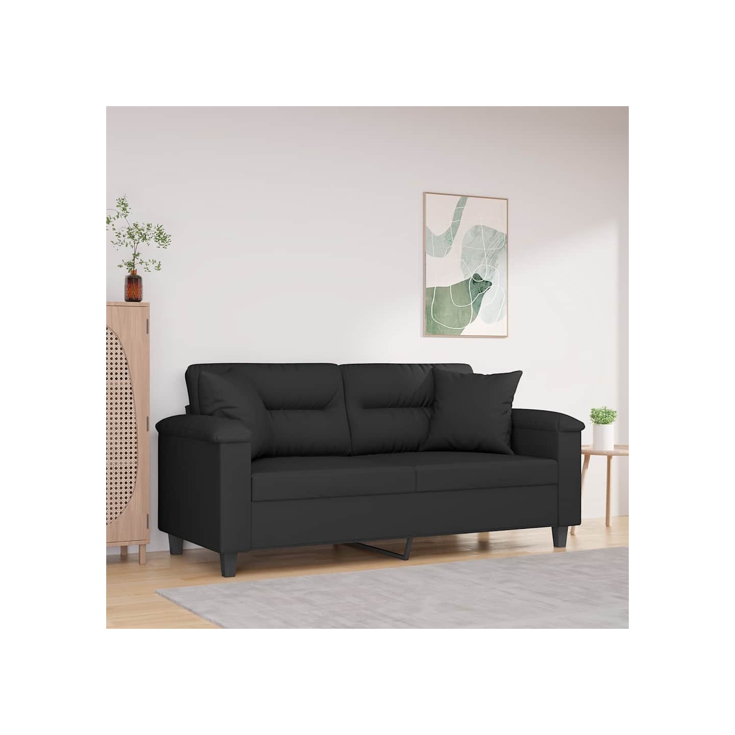 Canapé 2 places avec oreillers noir 140 cm tissu microfibre