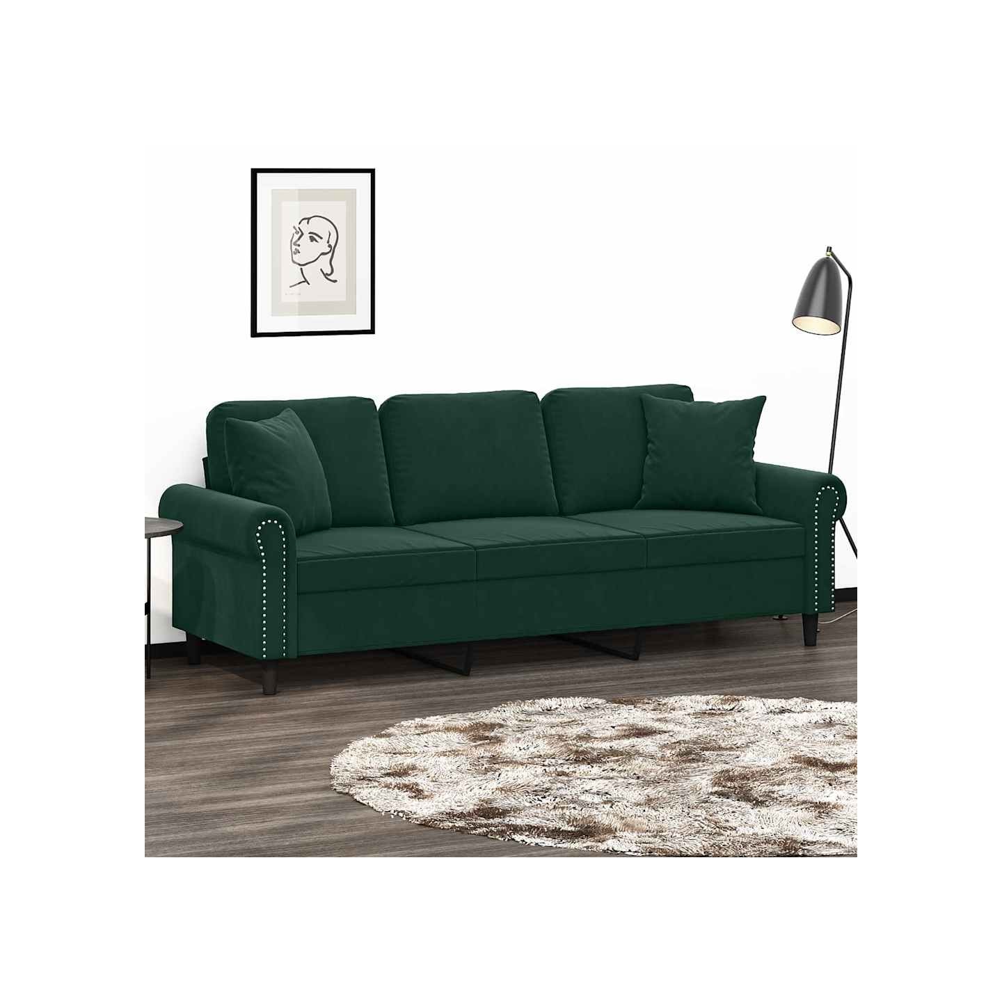Canapé 3 places avec oreillers vert foncé 180 cm velours