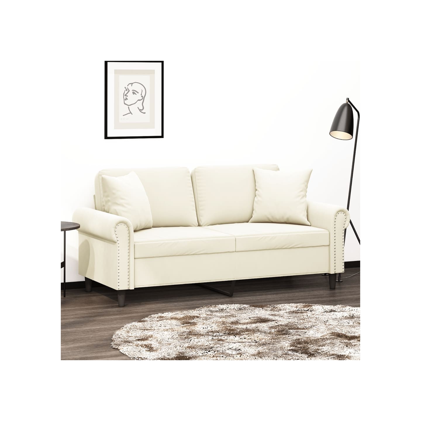 Canapé 2 places avec oreillers décoratifs crème 140 cm velours