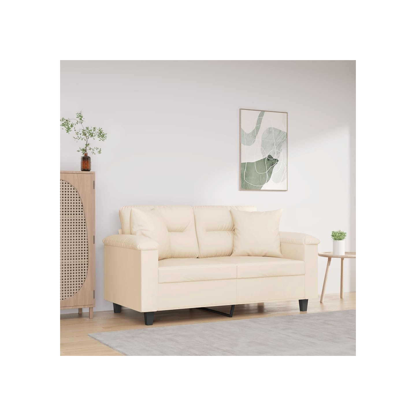 Canapé 2 places avec oreillers beige 120 cm tissu microfibre