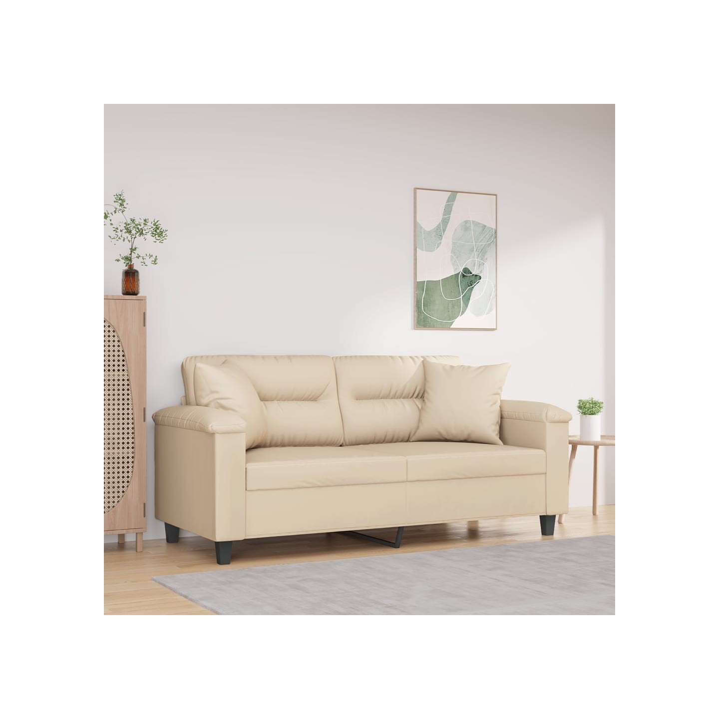 Canapé 2 places avec oreillers crème 140 cm tissu microfibre