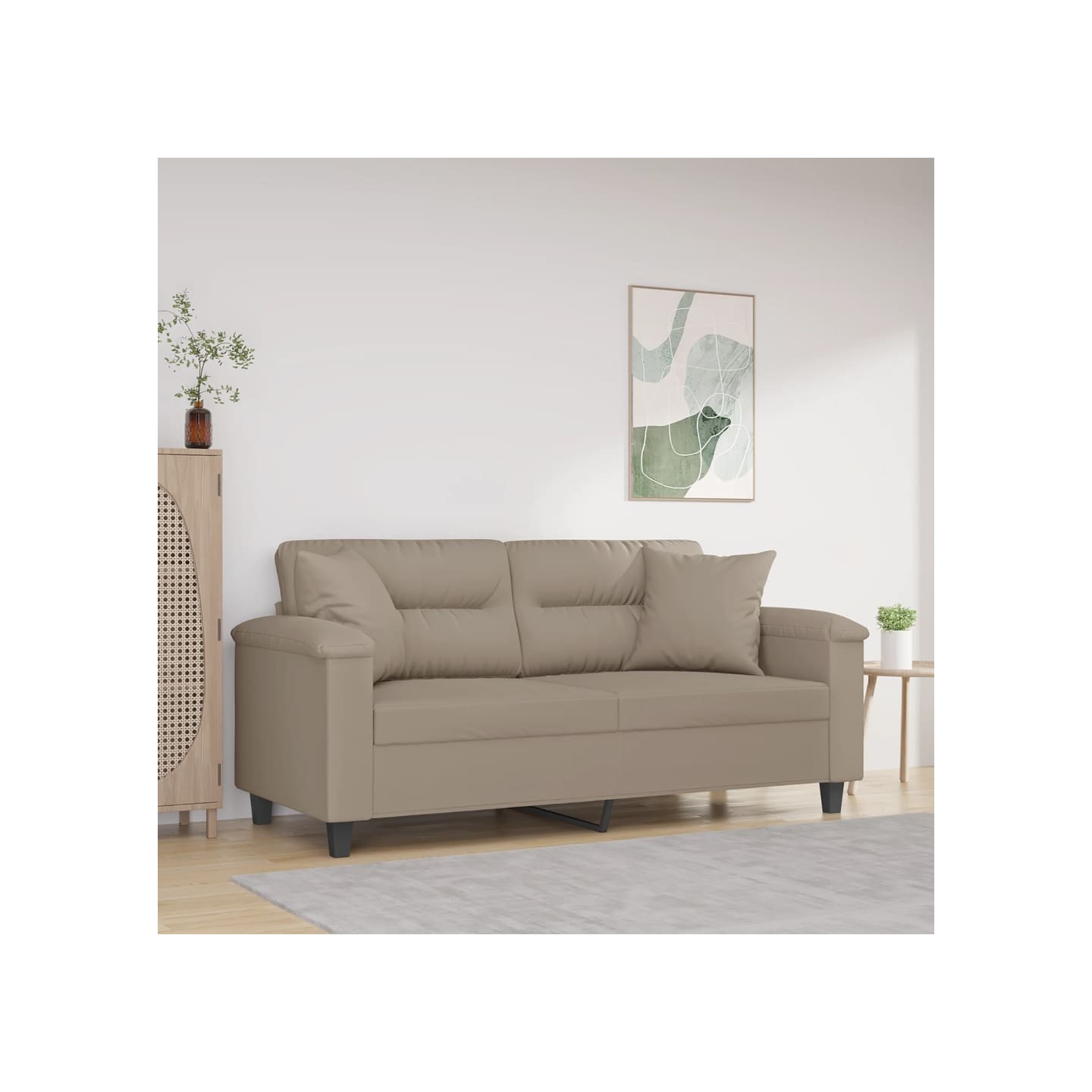 Canapé 2 places avec oreillers taupe 140 cm tissu microfibre