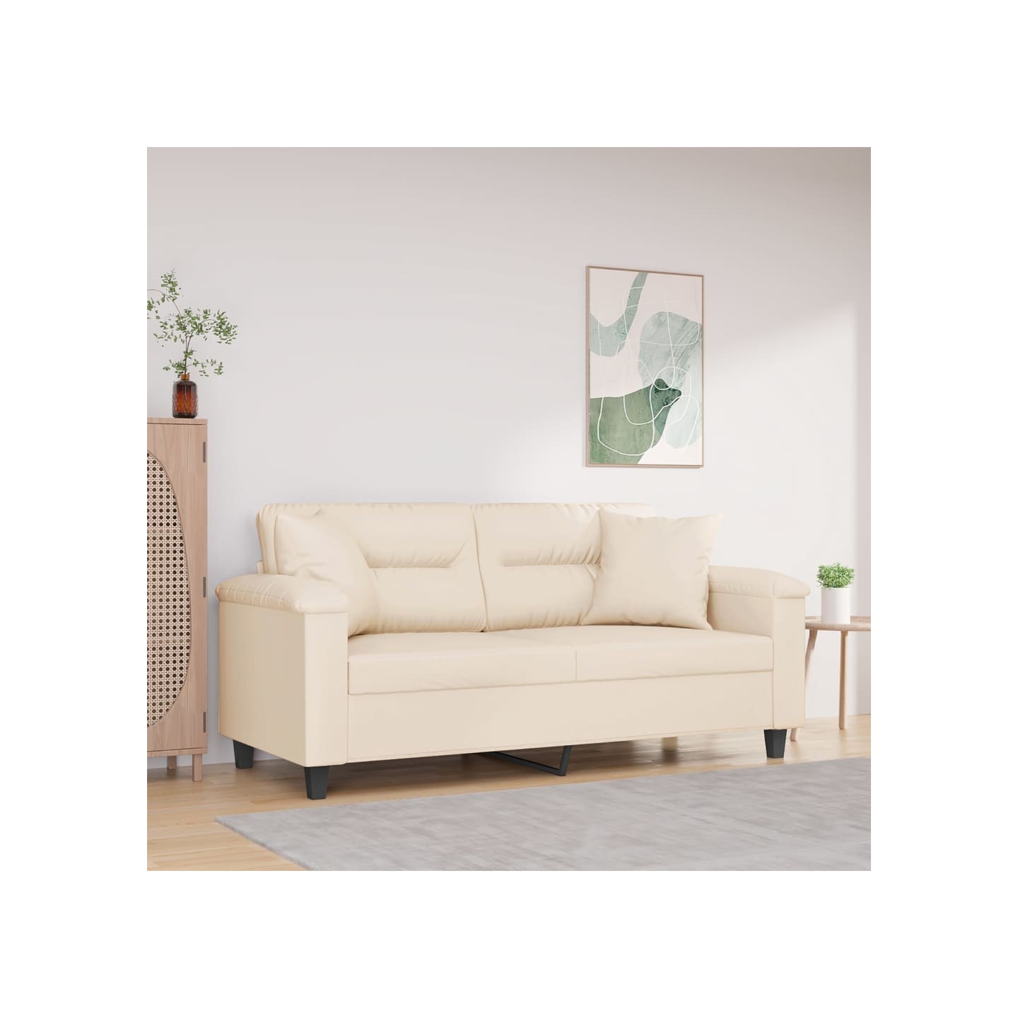 Canapé 2 places avec oreillers beige 140 cm tissu microfibre