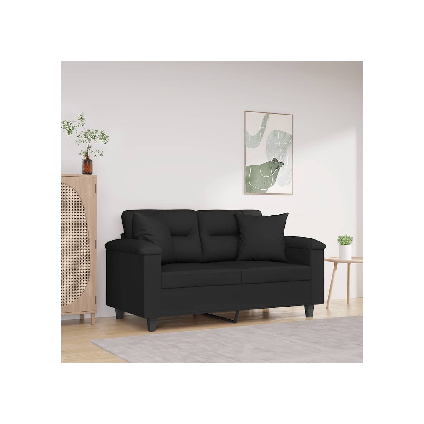 Canapé 2 places avec oreillers noir 120 cm tissu microfibre