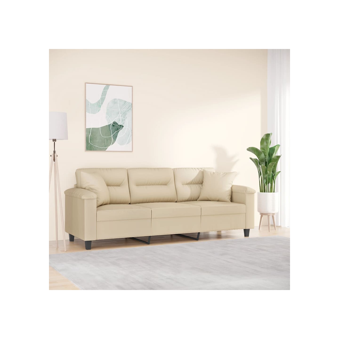 Canapé 3 places avec oreillers crème 180 cm tissu microfibre