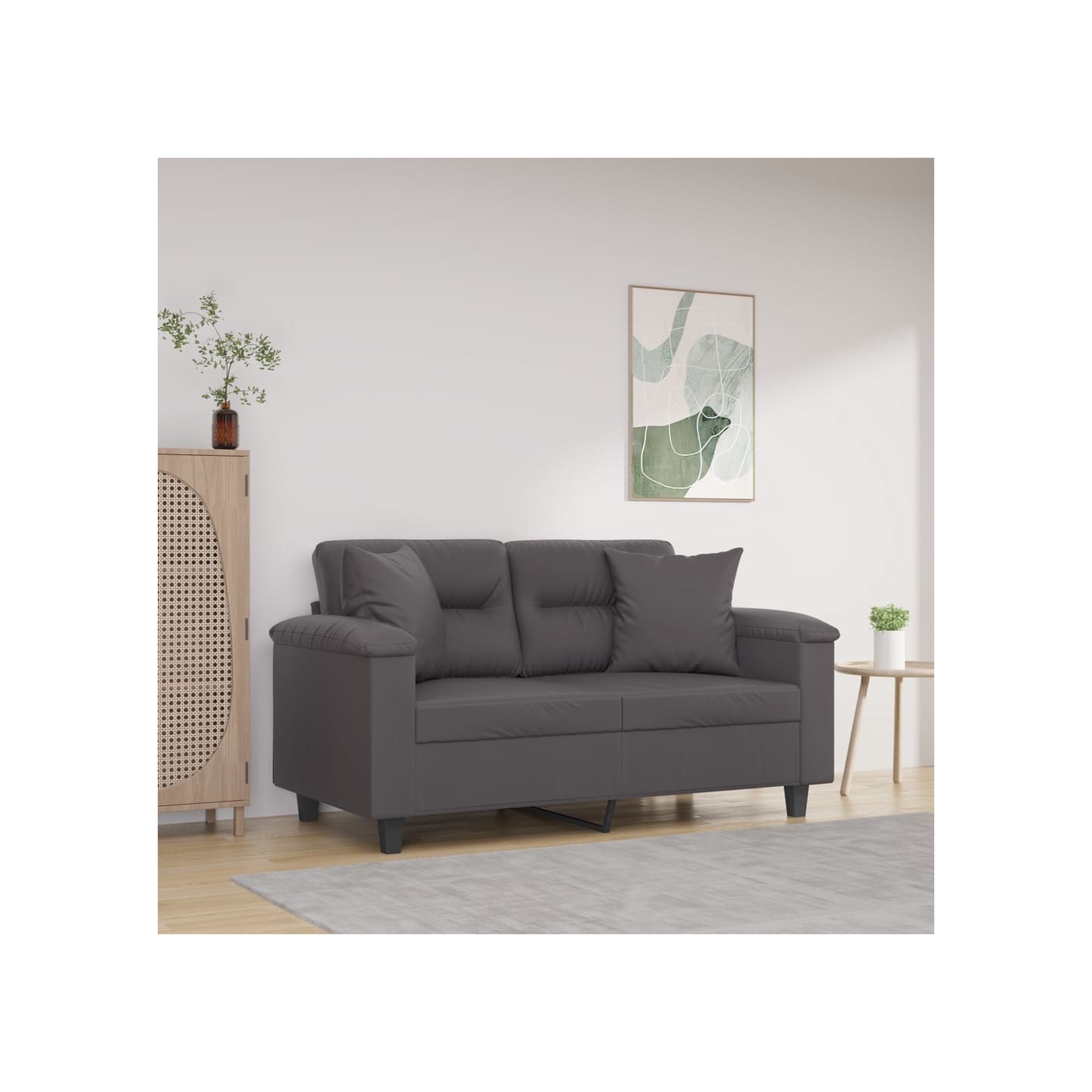 Canapé 2 places avec oreillers gris 120 cm similicuir