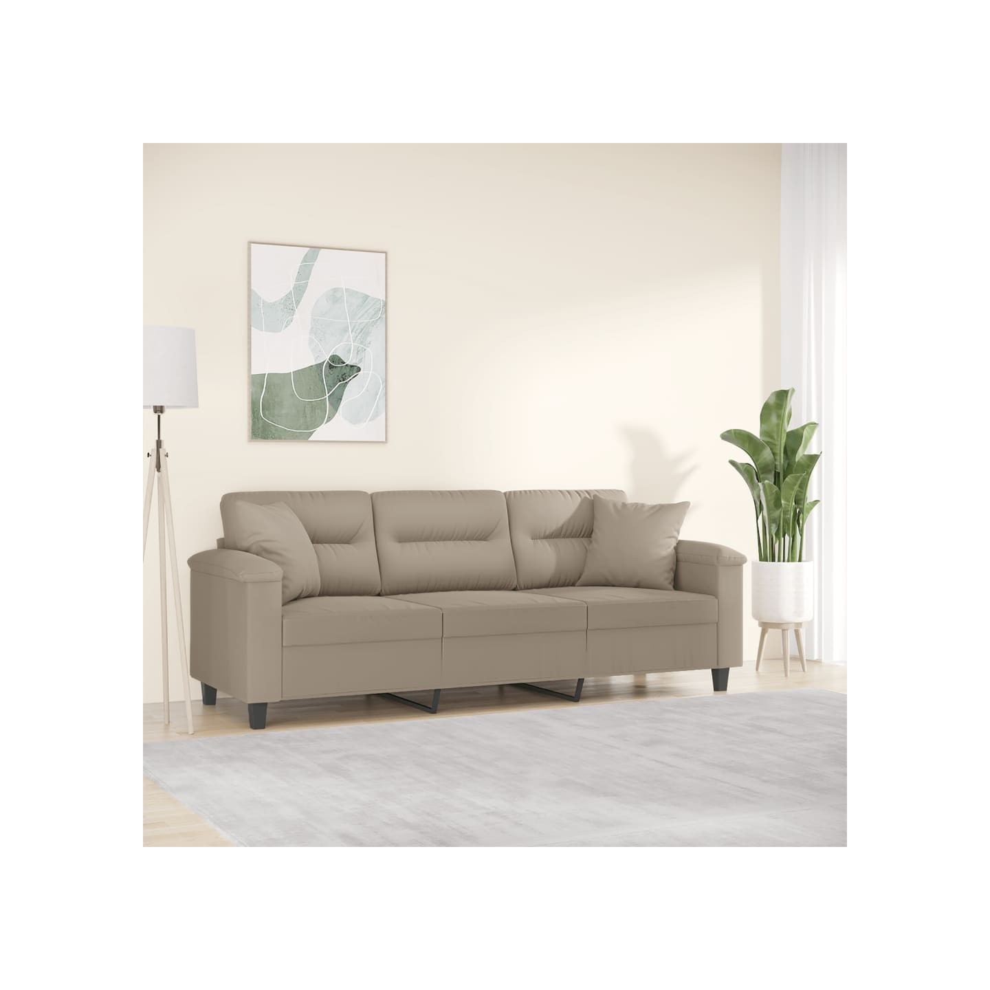 Canapé 3 places avec oreillers taupe 180 cm tissu microfibre
