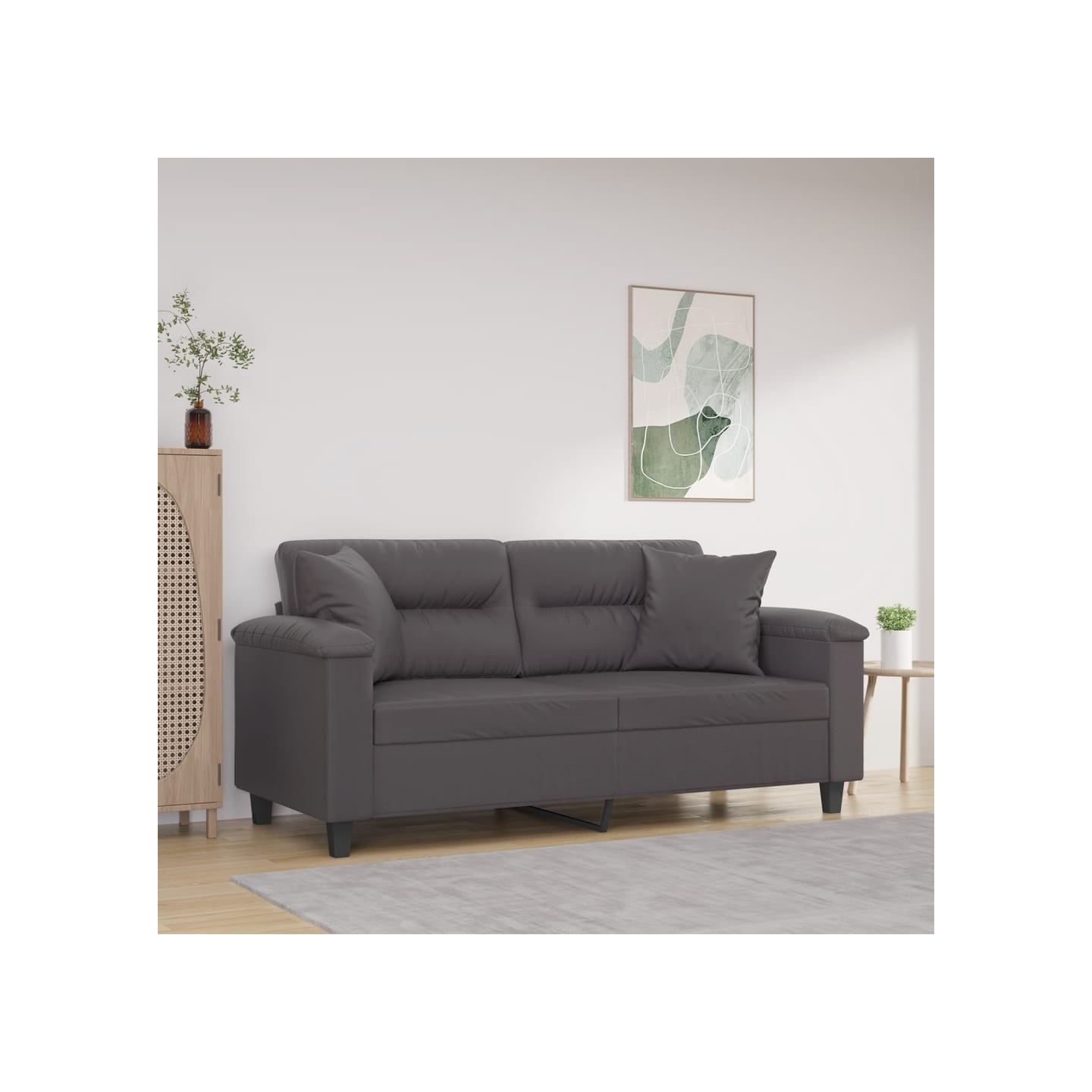 Canapé 2 places avec oreillers décoratifs gris 140cm similicuir