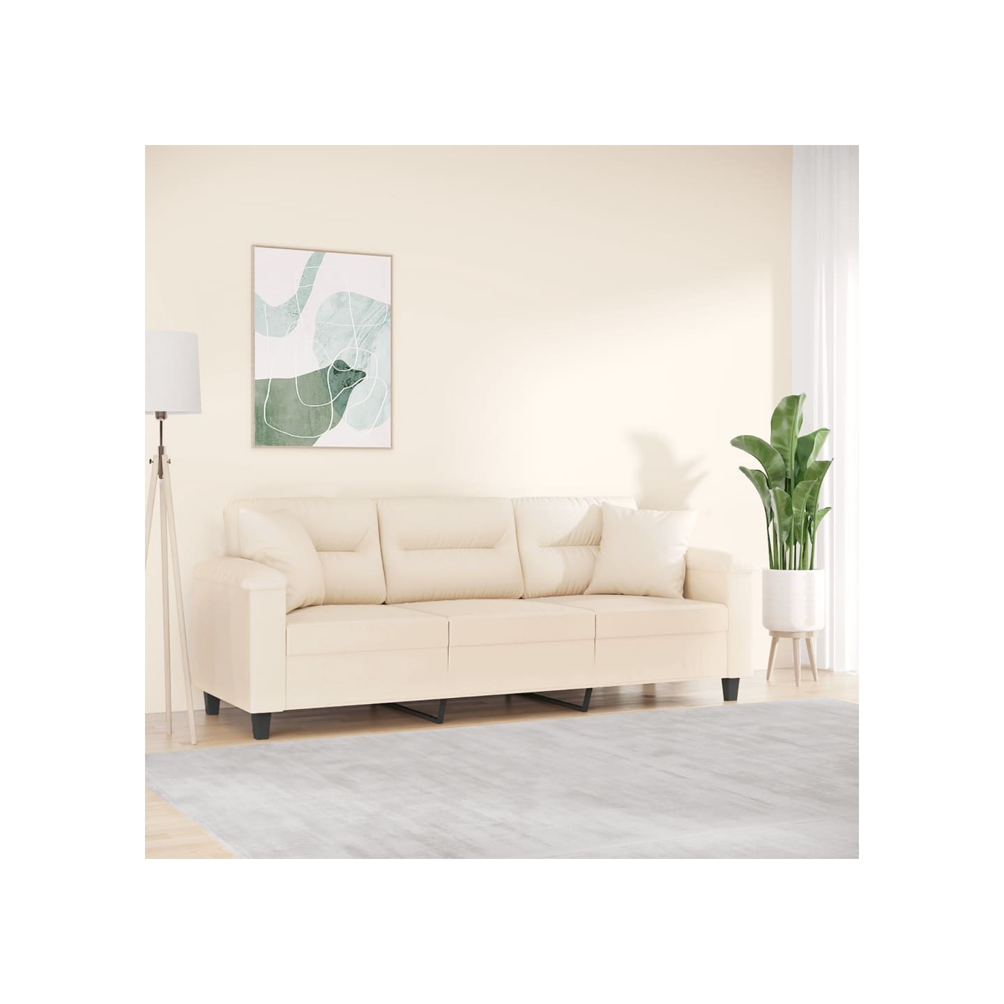 Canapé 3 places avec oreillers beige 180 cm tissu microfibre