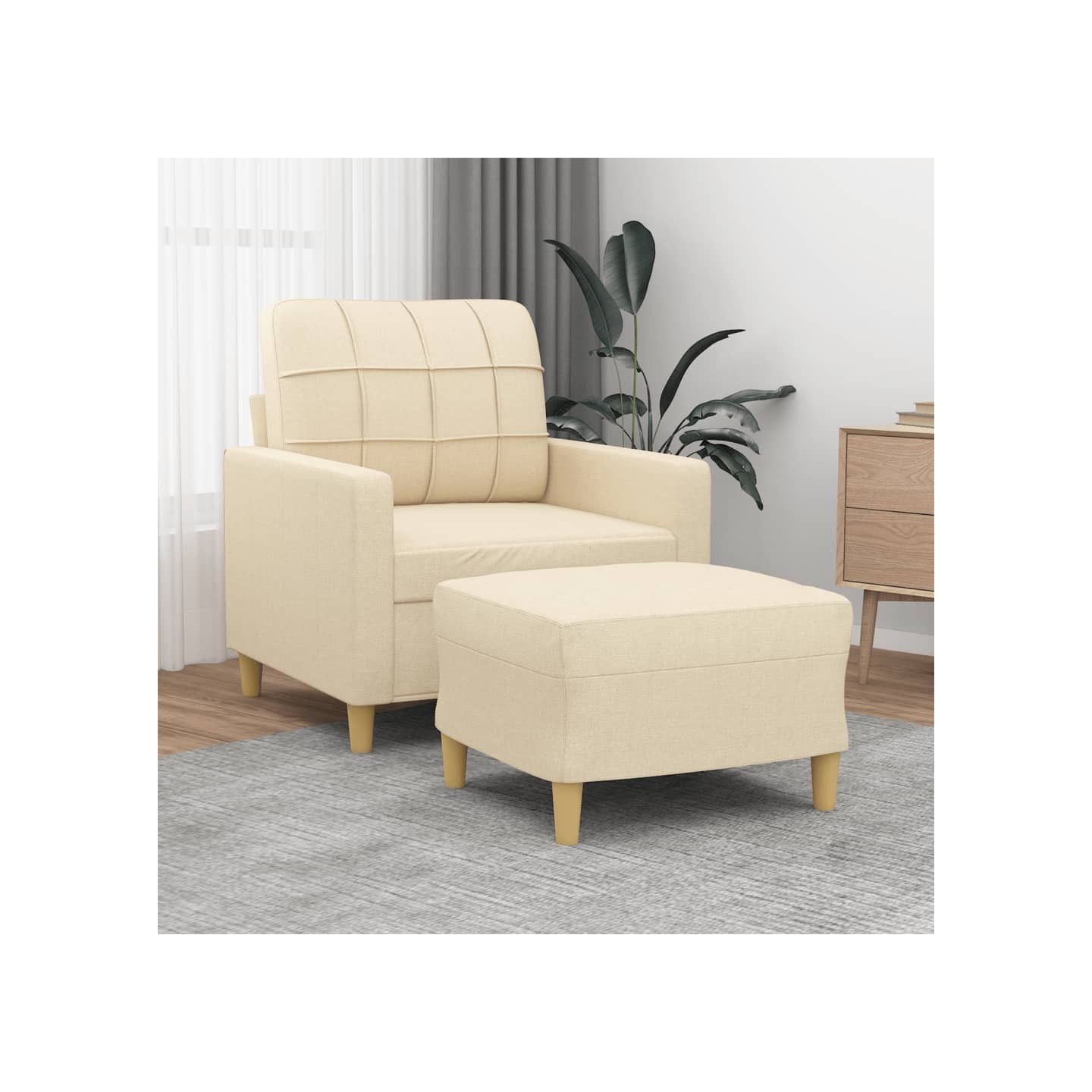 Fauteuil avec repose-pied Crème 60 cm Tissu
