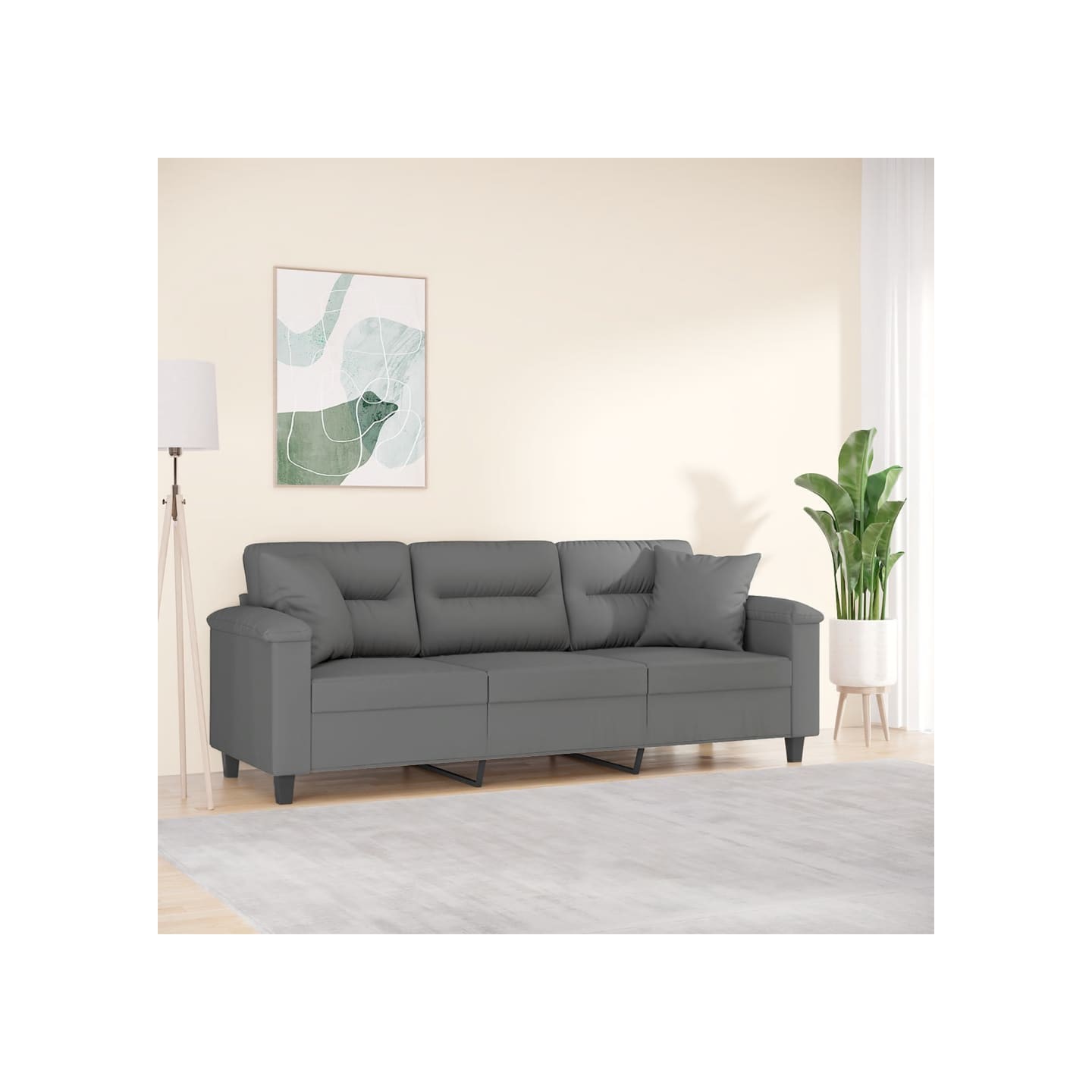 Canapé 3 places avec oreillers gris foncé 180 cm