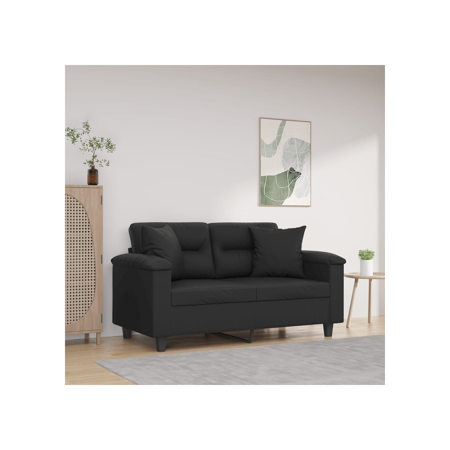 Canapé 2 places avec oreillers décoratifs noir 120cm similicuir