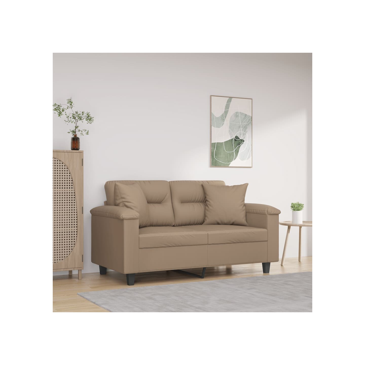 Canapé 2 places avec oreillers cappuccino 120 cm similicuir