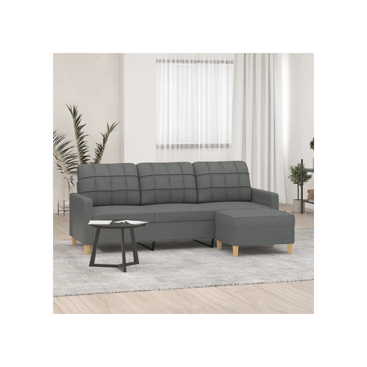 Canapé à 3 places avec repose-pieds Gris foncé 180 cm Tissu