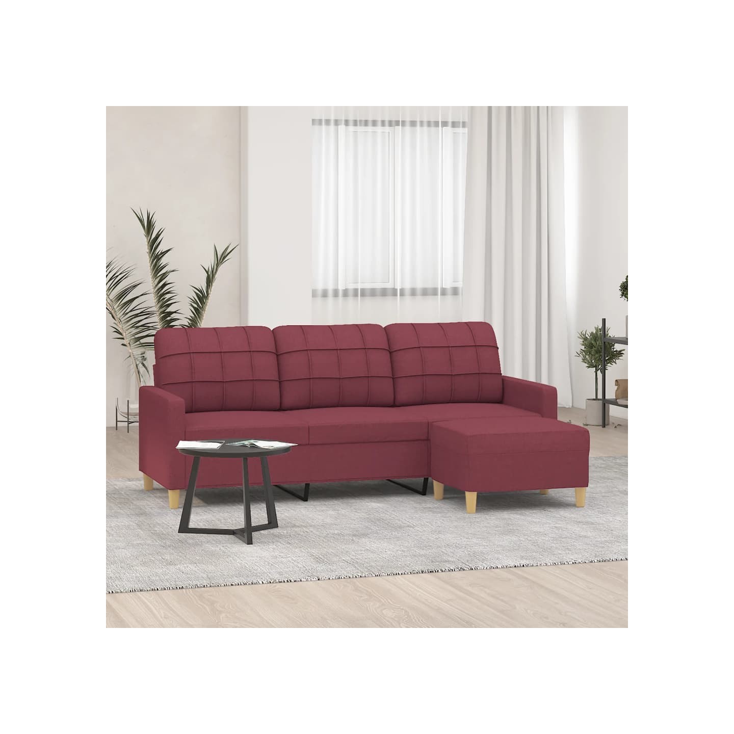 Canapé à 3 places avec repose-pieds Rouge bordeaux 180 cm Tissu