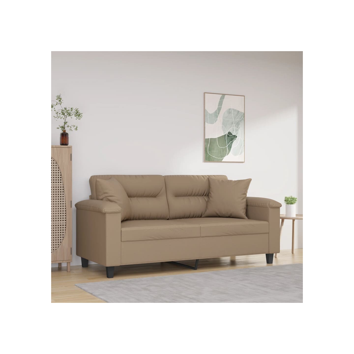 Canapé 2 places avec oreillers cappuccino 140 cm similicuir
