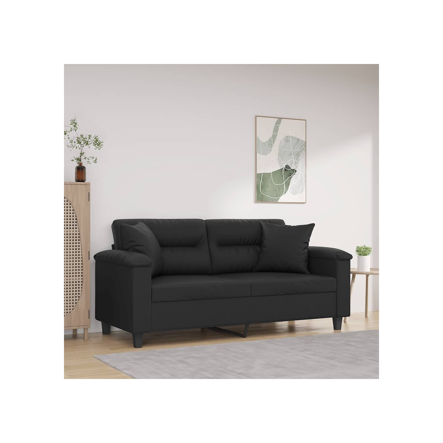 Canapé 2 places avec oreillers décoratifs noir 140cm similicuir