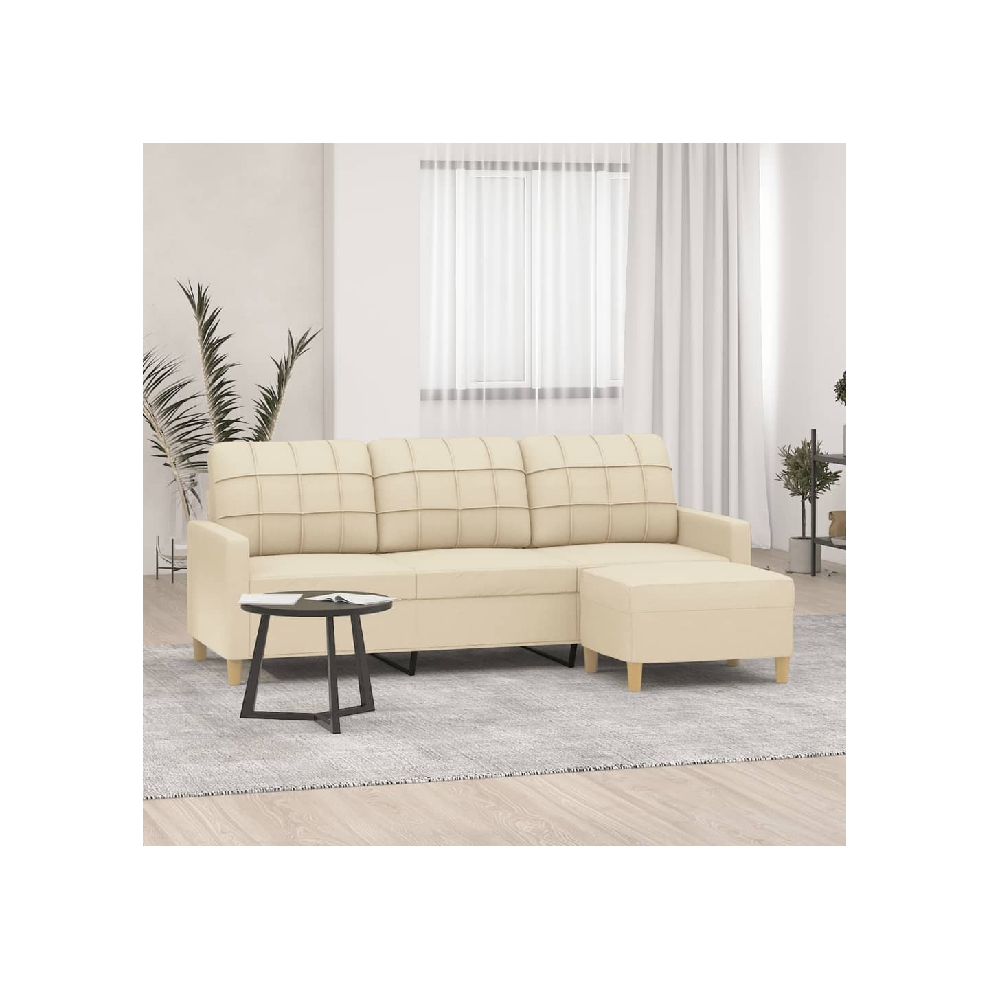 Canapé à 3 places avec repose-pieds Crème 180 cm Tissu