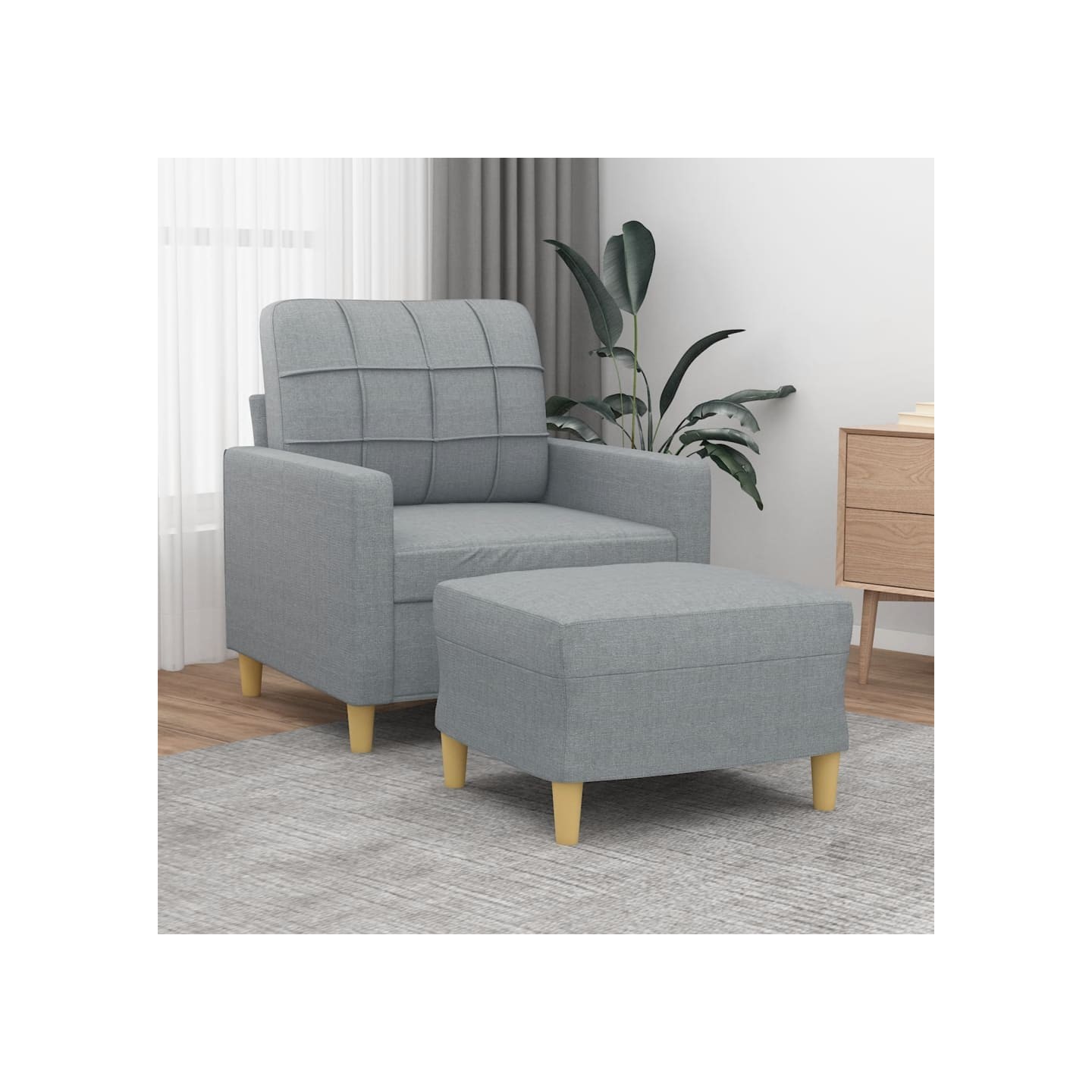 Fauteuil avec repose-pied Gris clair 60 cm Tissu