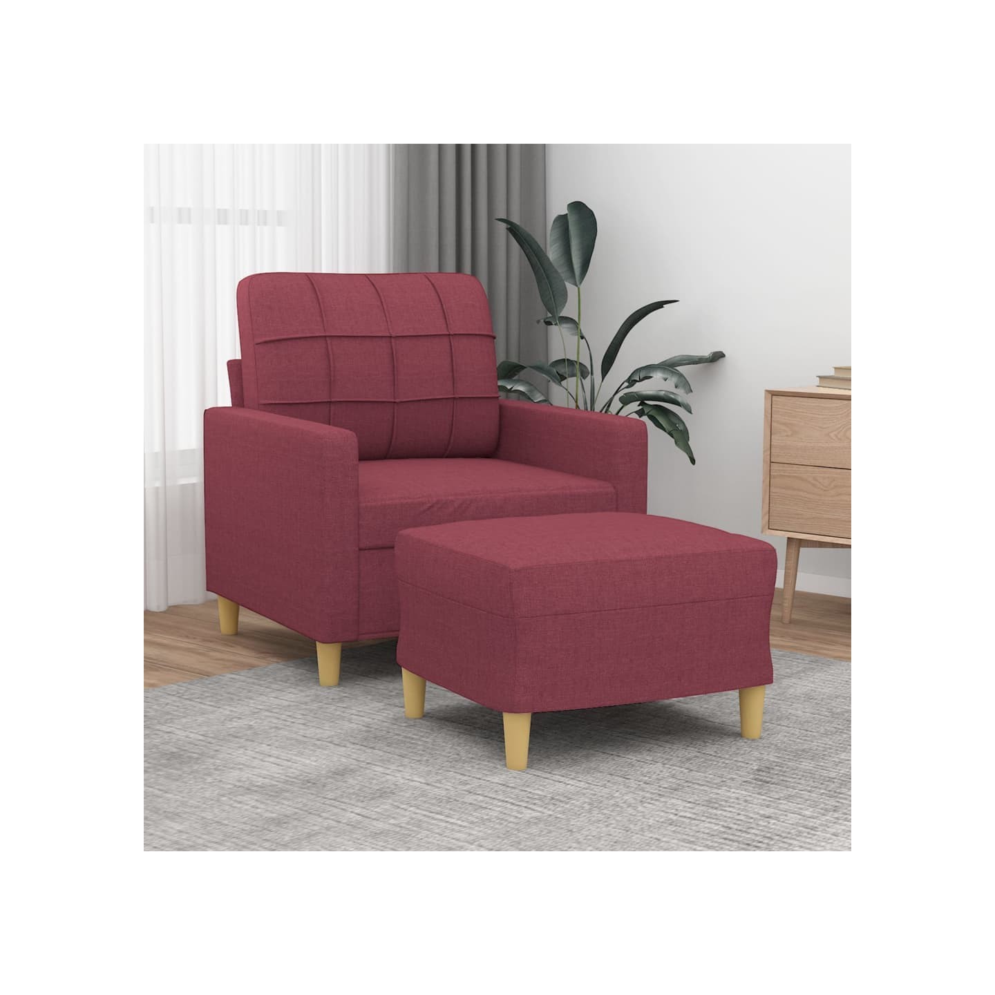 Fauteuil avec repose-pied Rouge bordeaux 60 cm Tissu