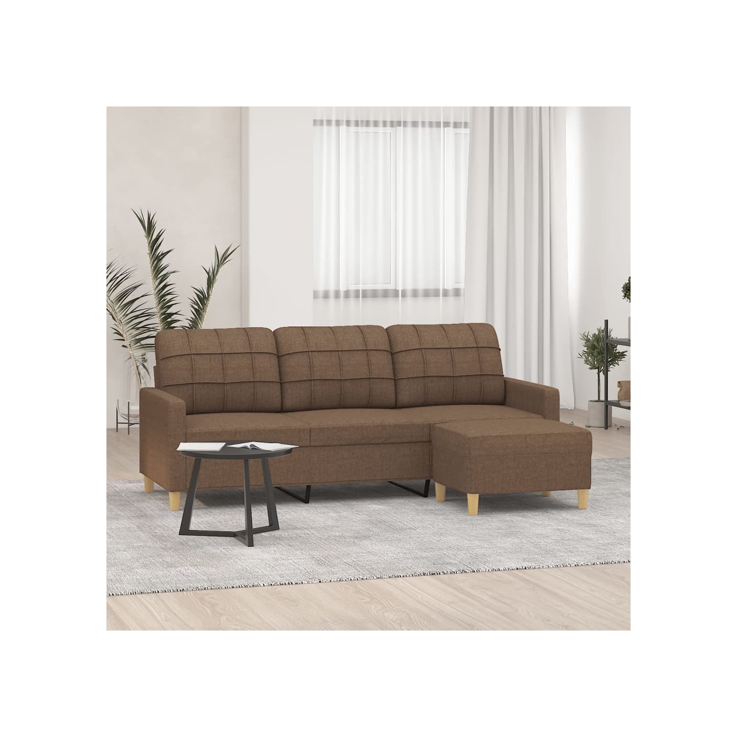 Canapé à 3 places avec repose-pieds Marron 180 cm Tissu
