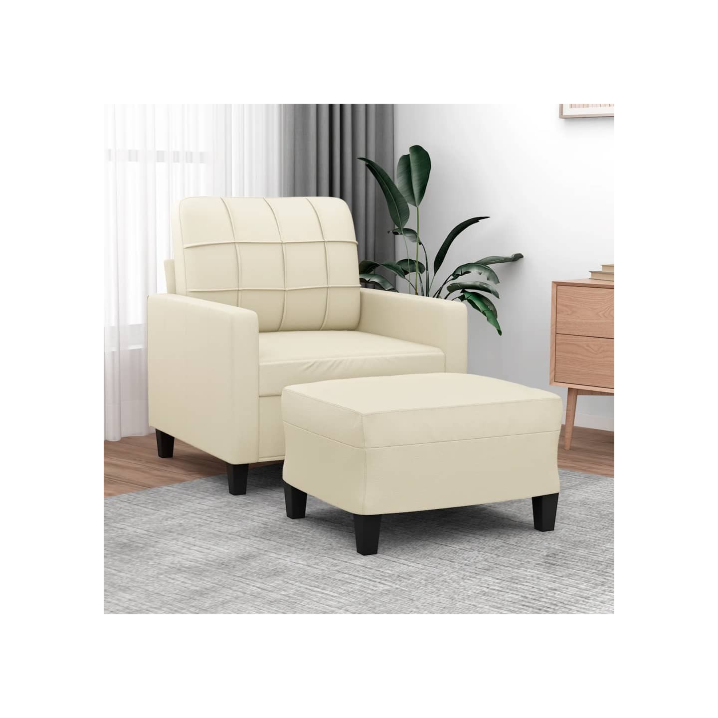 Fauteuil avec repose-pied Crème 60 cm Similicuir