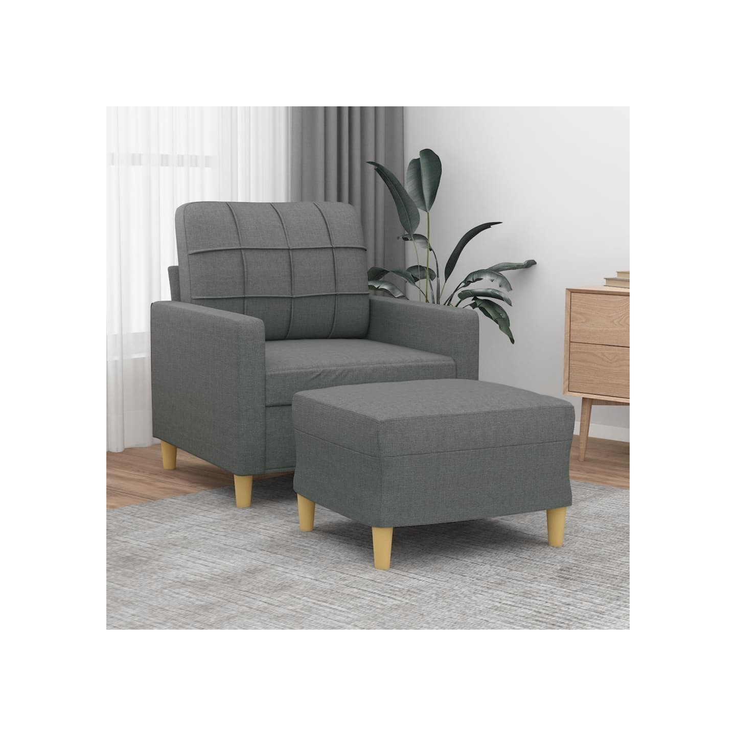 Fauteuil avec repose-pied Gris foncé 60 cm Tissu