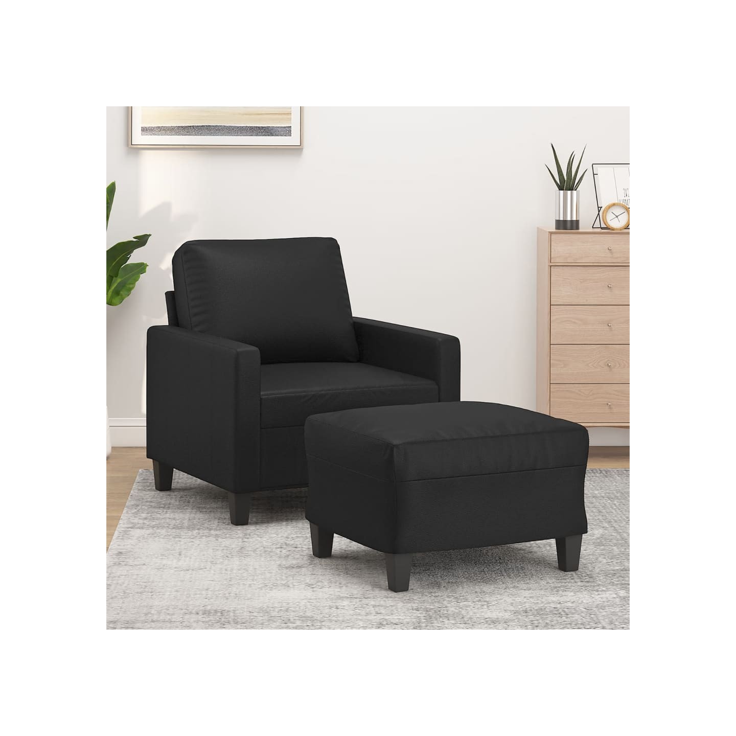 Fauteuil avec repose-pied Noir 60 cm Similicuir
