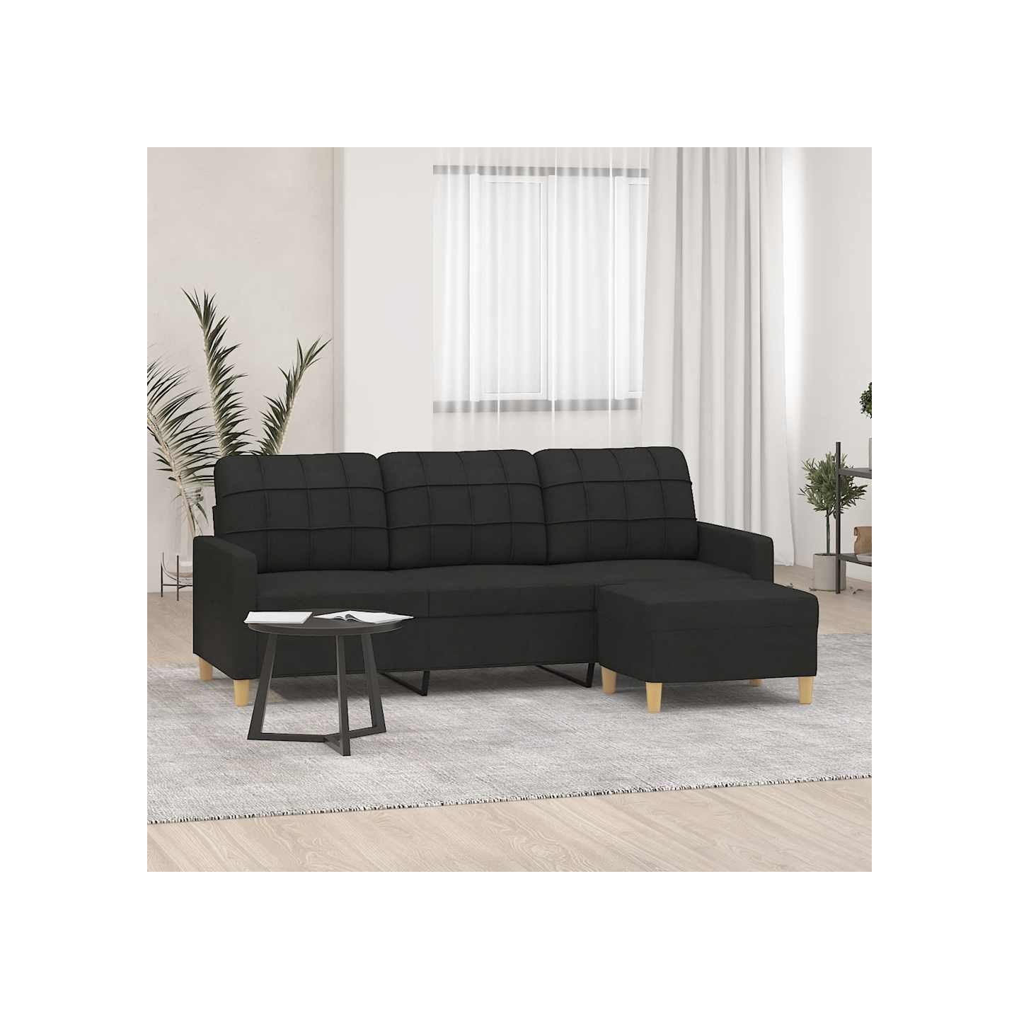 Canapé à 3 places avec repose-pieds Noir 180 cm Tissu