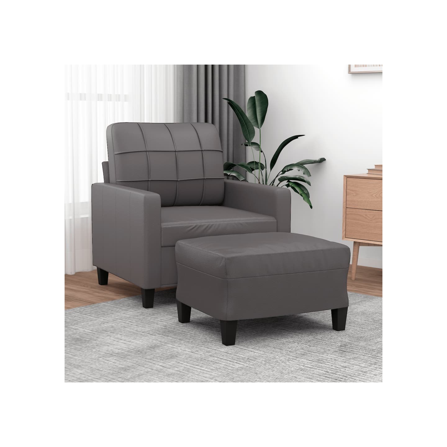 Fauteuil avec repose-pied Gris 60 cm Similicuir