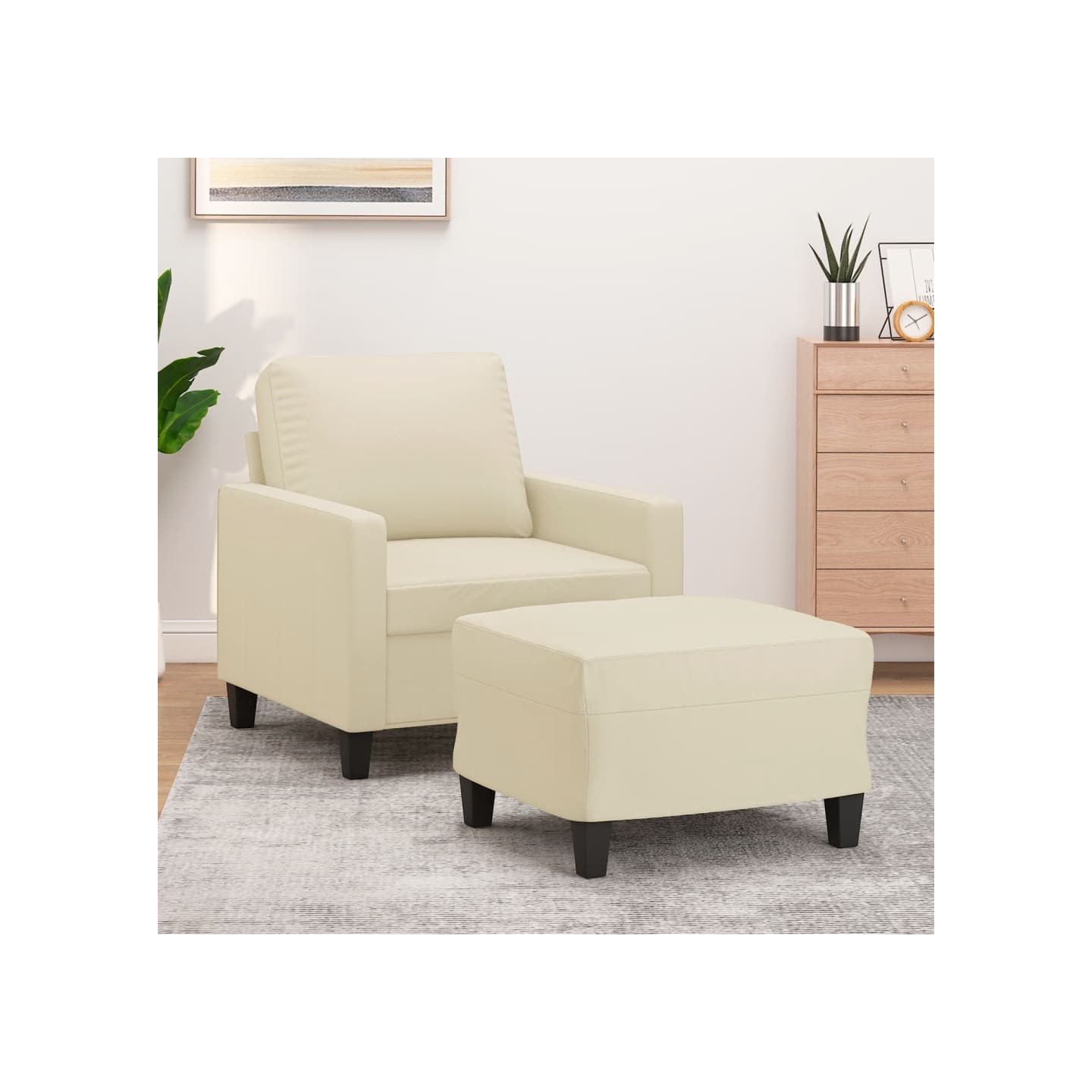 Fauteuil avec repose-pied Crème 60 cm Similicuir