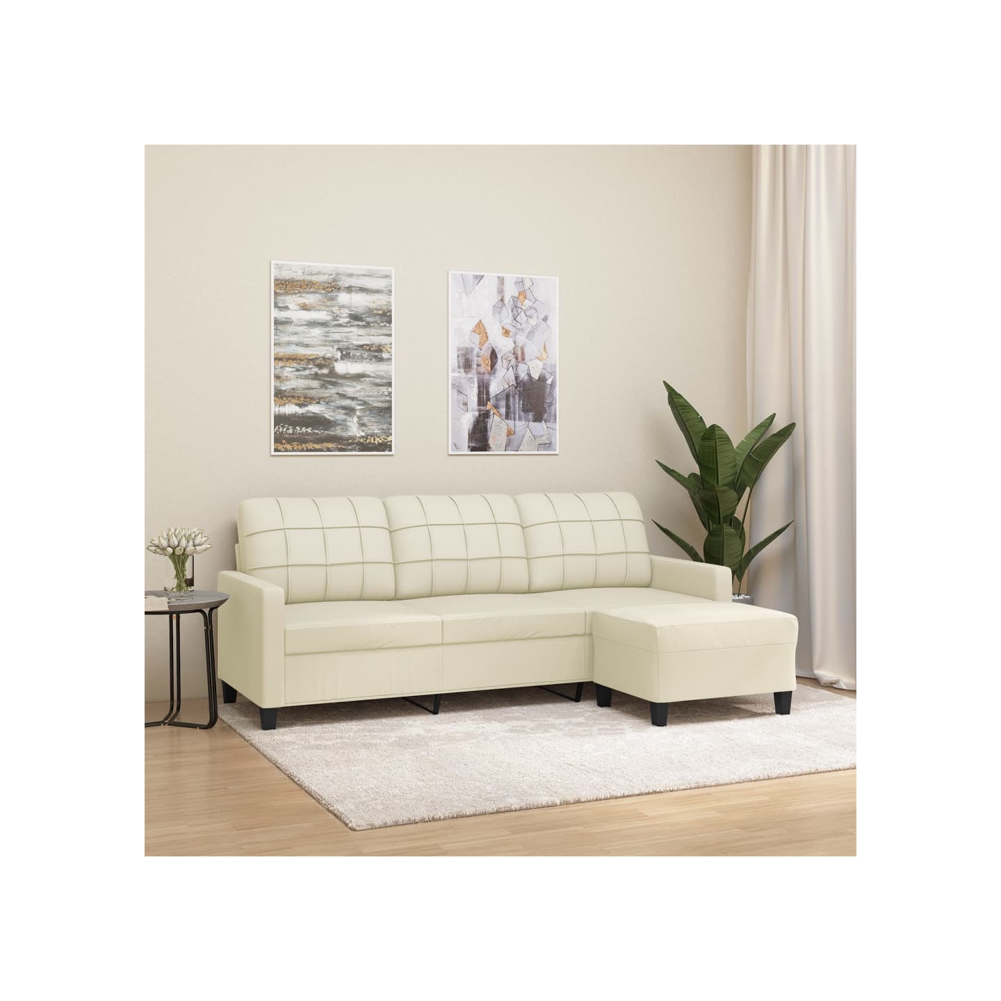 Canapé à 3 places avec repose-pieds Crème 180 cm Similicuir