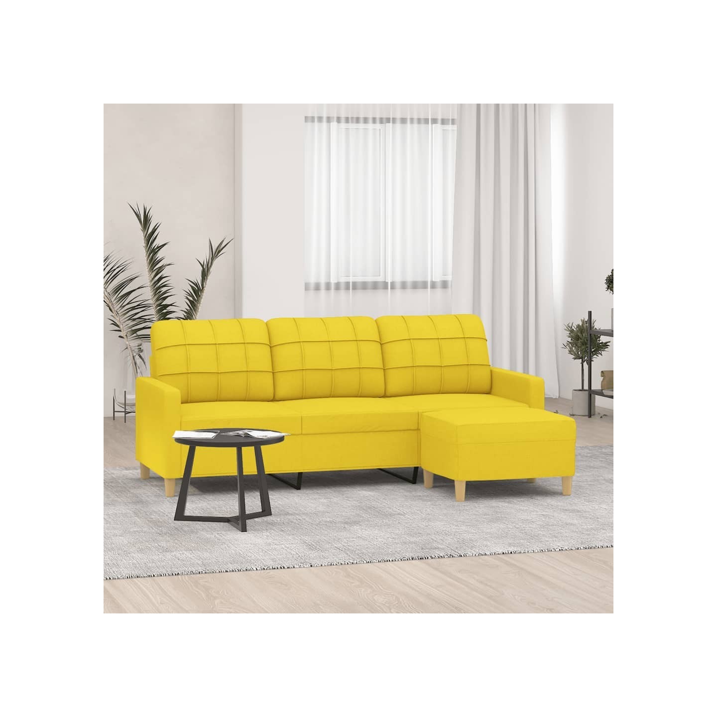 Canapé à 3 places avec repose-pieds Jaune clair 180 cm Tissu