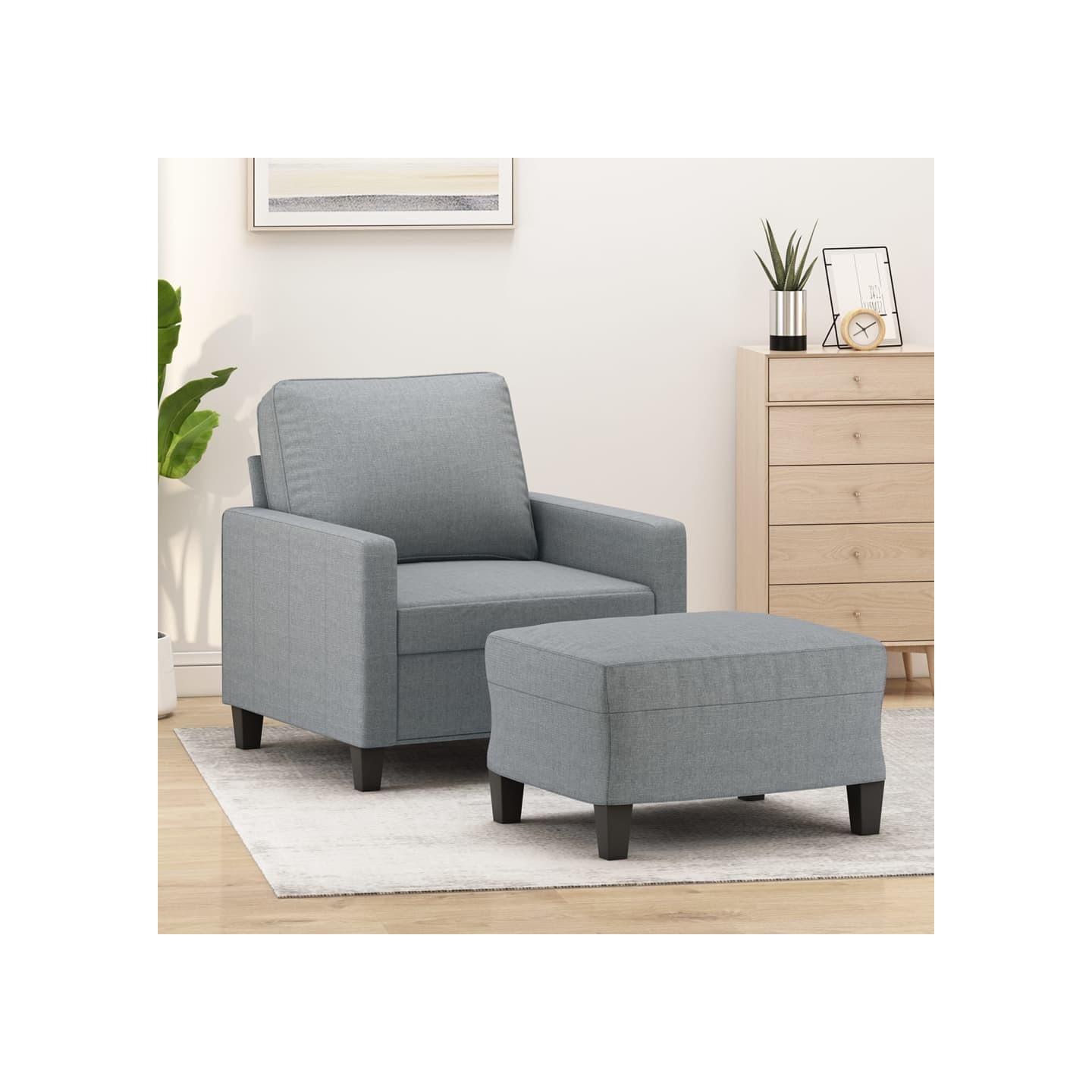 Fauteuil avec repose-pied Gris clair 60 cm Tissu