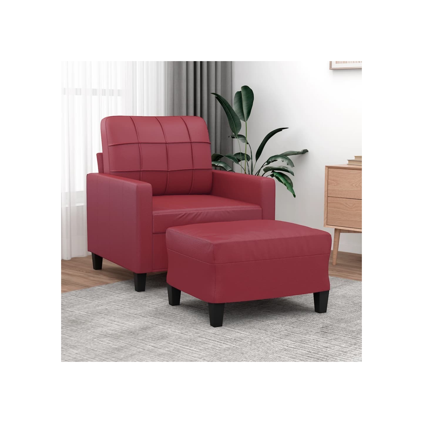 Fauteuil avec repose-pied Rouge bordeaux 60 cm Similicuir