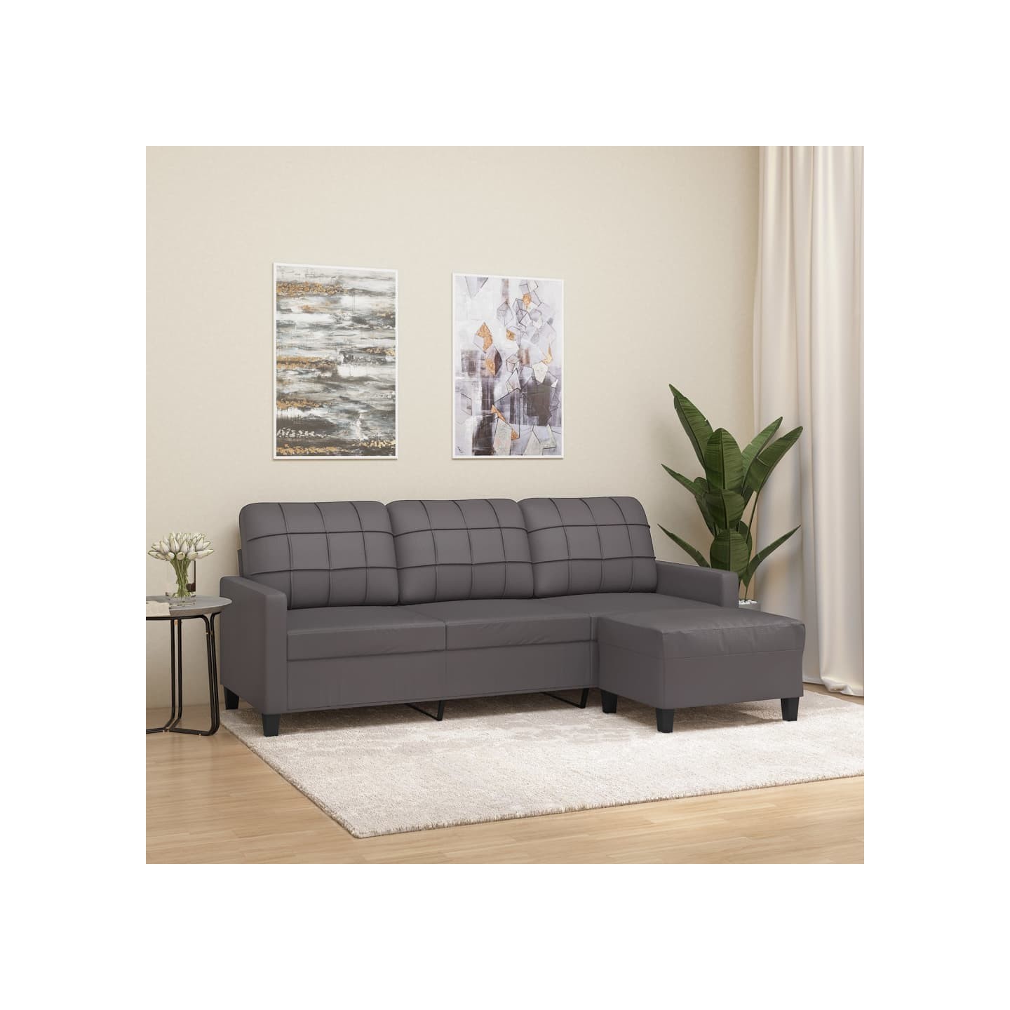 Canapé à 3 places avec repose-pieds Gris 180 cm Similicuir