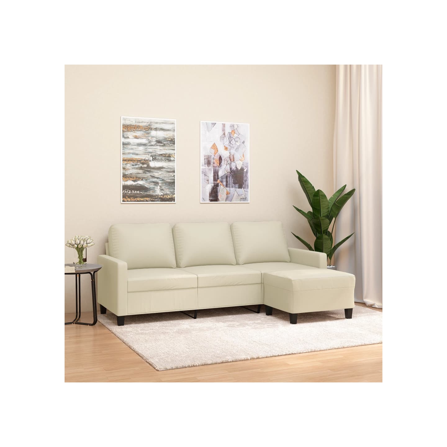 Canapé à 3 places avec repose-pieds Crème 180 cm Similicuir