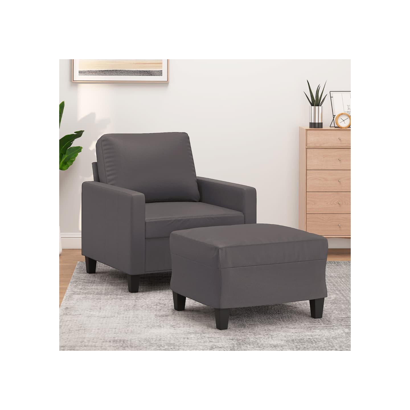 Fauteuil avec repose-pied Gris 60 cm Similicuir