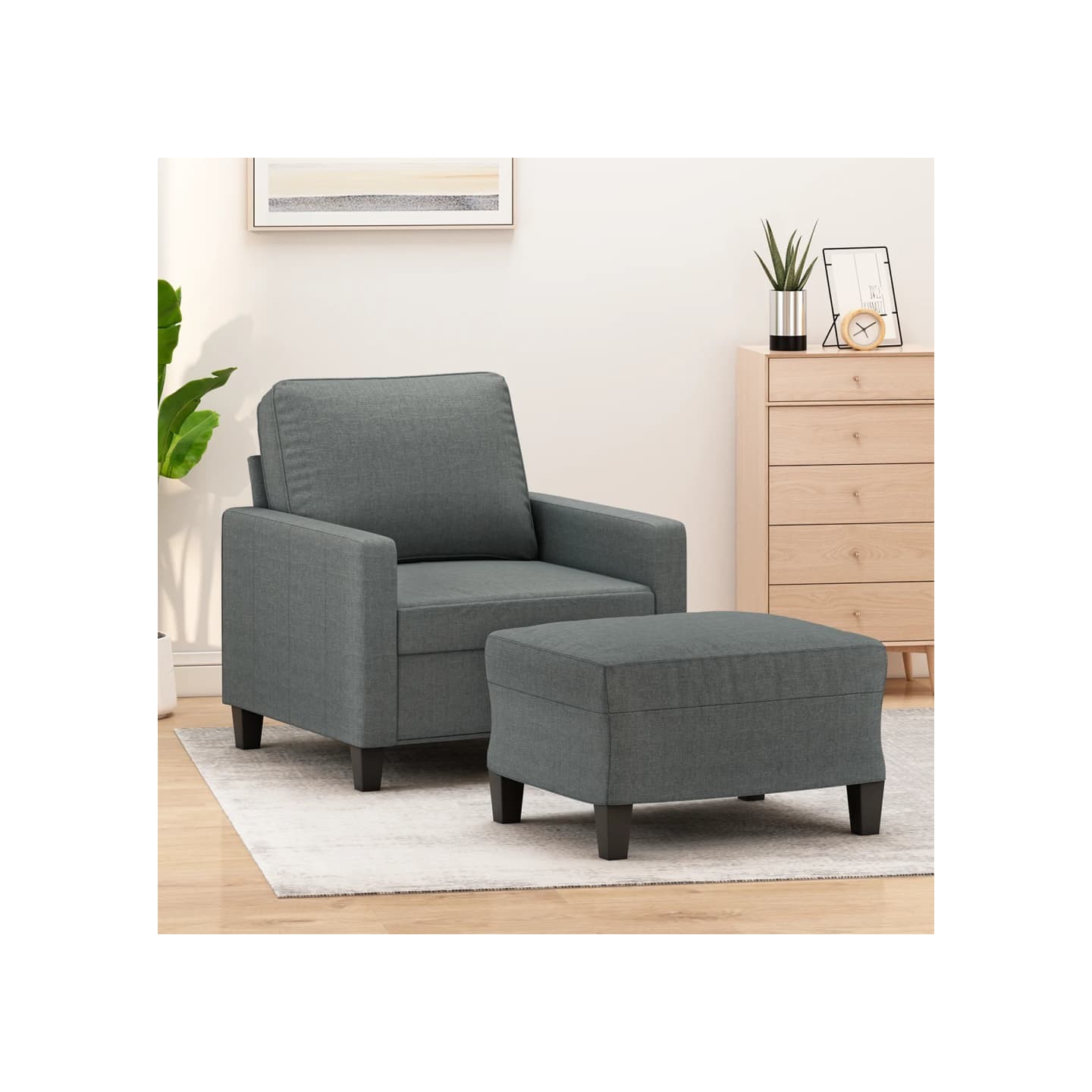 Fauteuil avec repose-pied Gris foncé 60 cm Tissu