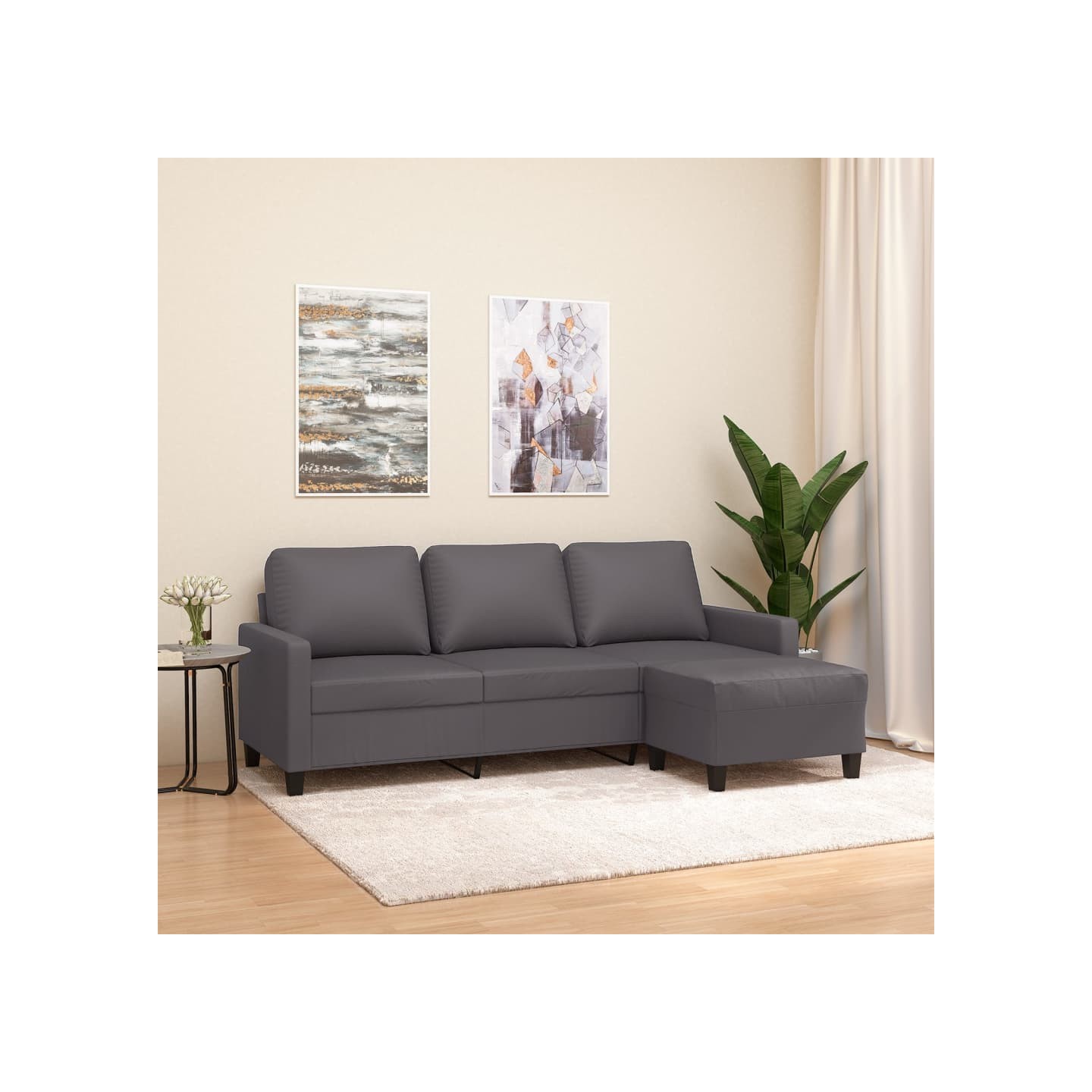 Canapé à 3 places avec repose-pieds Gris 180 cm Similicuir