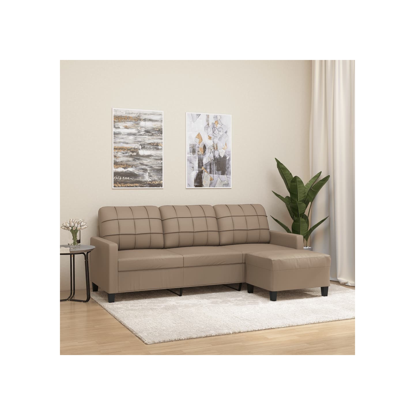 Canapé à 3 places avec repose-pieds Cappuccino 180cm Similicuir