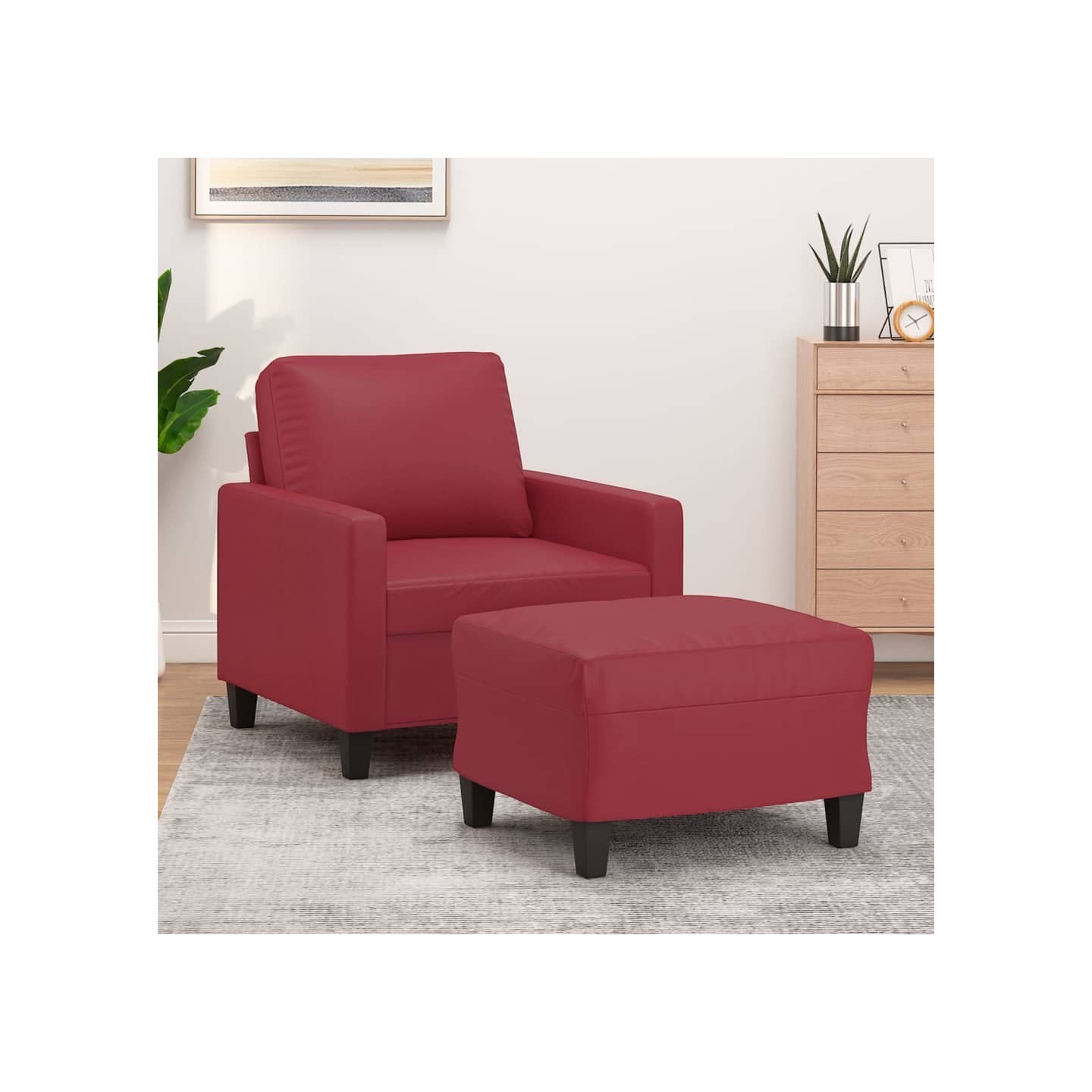 Fauteuil avec repose-pied Rouge bordeaux 60 cm Similicuir
