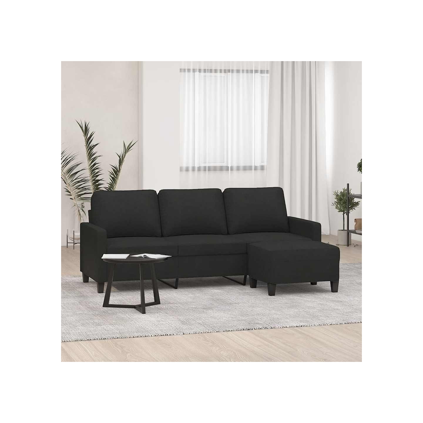 Canapé à 3 places avec repose-pieds Noir 180 cm Tissu