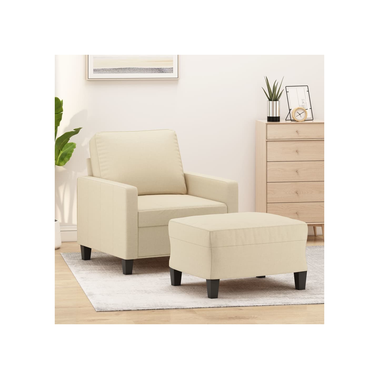 Fauteuil avec repose-pied Crème 60 cm Tissu
