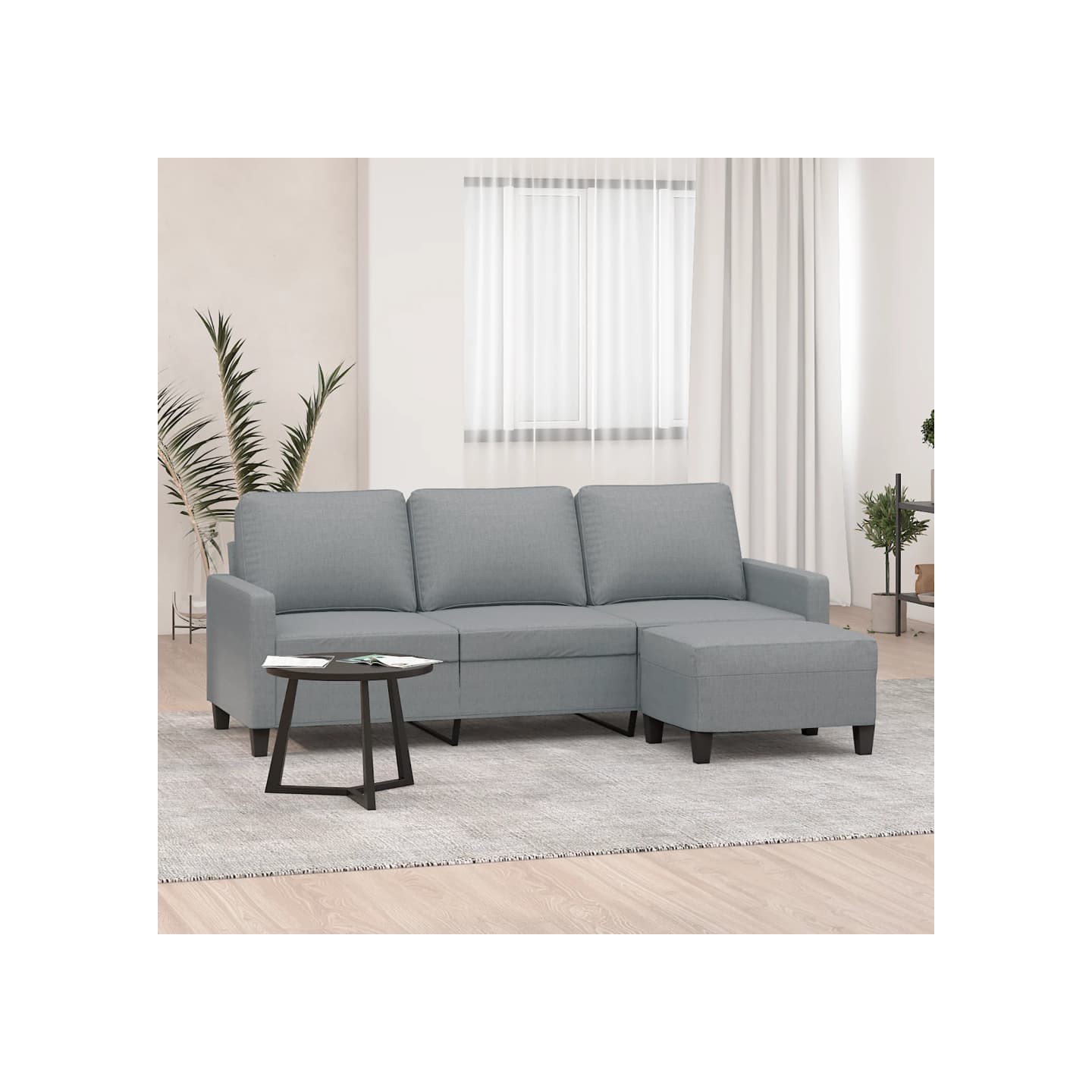 Canapé à 3 places avec repose-pieds Gris clair 180 cm Tissu